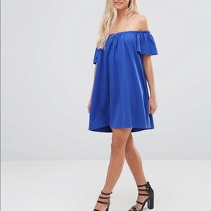ASOS Petite Blue Off the Shoulder Dress